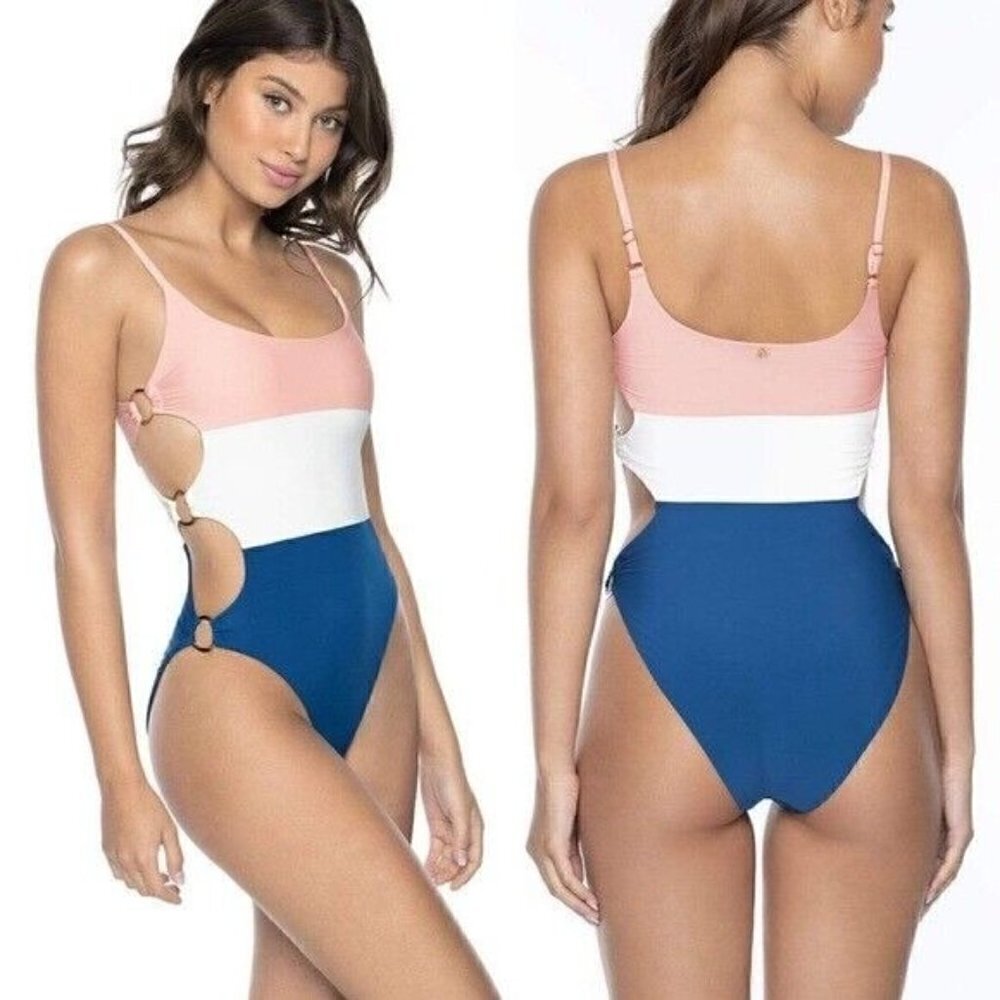 NWT PilyQ PQ Colorblock Island Ring Side One Piece Bathing Swimsuit $134 Small